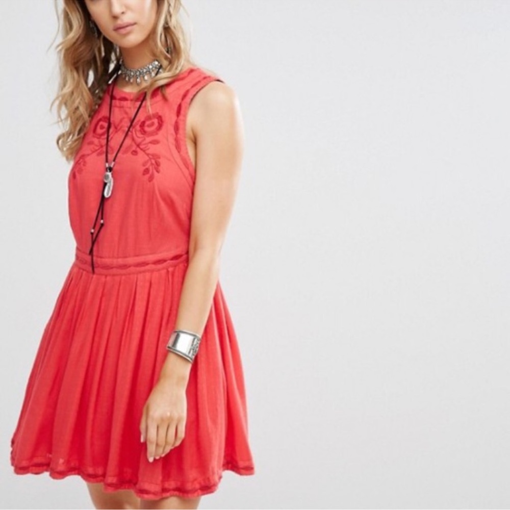 Free People Delightful Birds of a Feather Embroidered Dress Paradise Coral 2